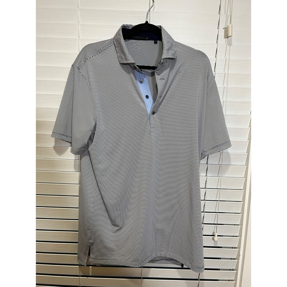 Greyson Mens Micro‎ Stripe Polo Shirt Navy White Stout Logo Size Medium Peru